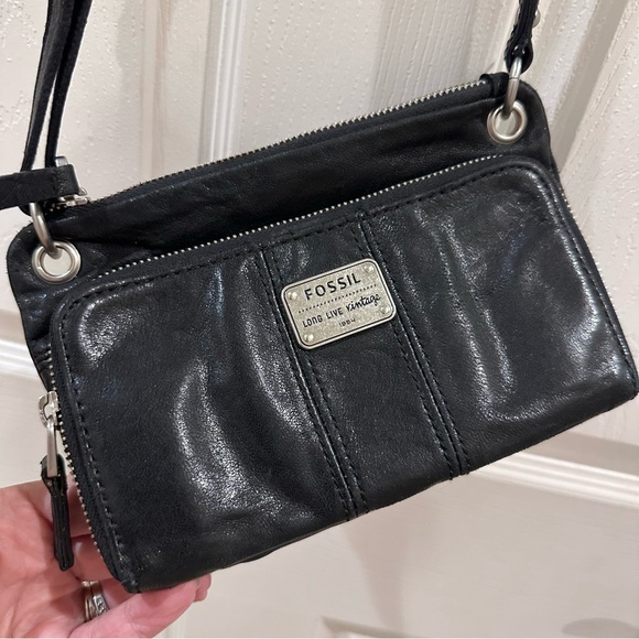 Black Leather Crossbody Bag Fossil - Picture 1 of 6